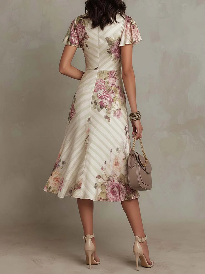 Margareta | Robe Midi en Satin Floral Vintage