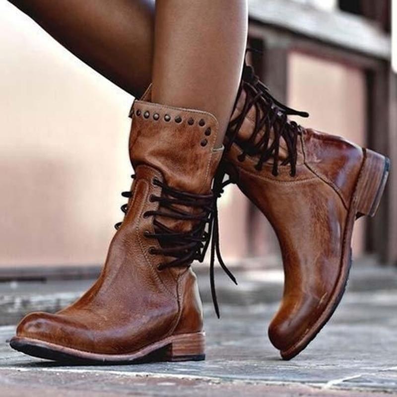Malwina - Bottines Mi-Mollet Rétro