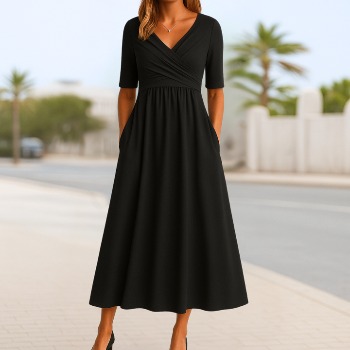 Monique - Robe Croisée à Manches Courtes