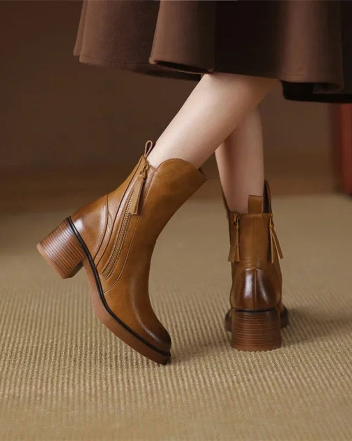 Valorine™ | Botte en cuir noire avec un talon confortable, élégante et intemporelle