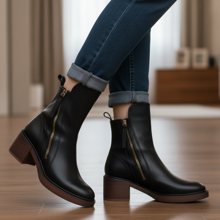 Aveline - Bottes cuir noir élégantes & confortables