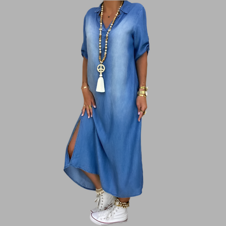 Lea - Robe Longue Décontractée en Denim