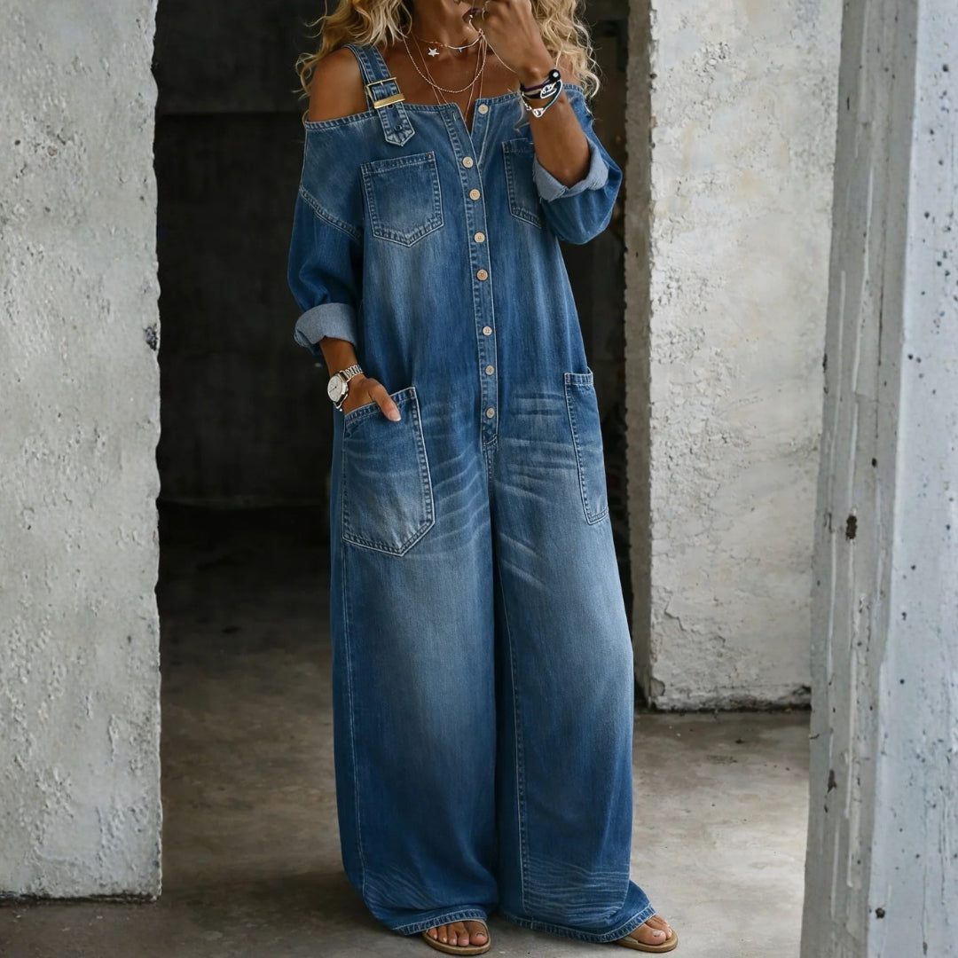 Florence | Combinaison en Denim avec Épaules Dégagées