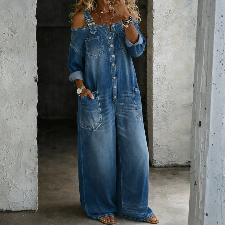 Florence | Combinaison en Denim avec Épaules Dégagées