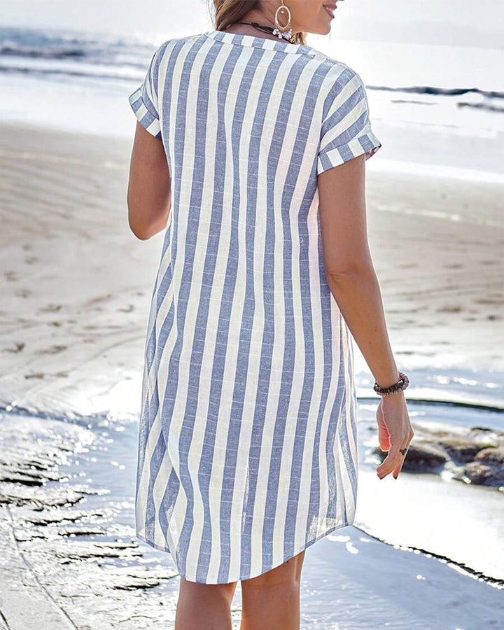 Martine - Robe chemise élégante rayée