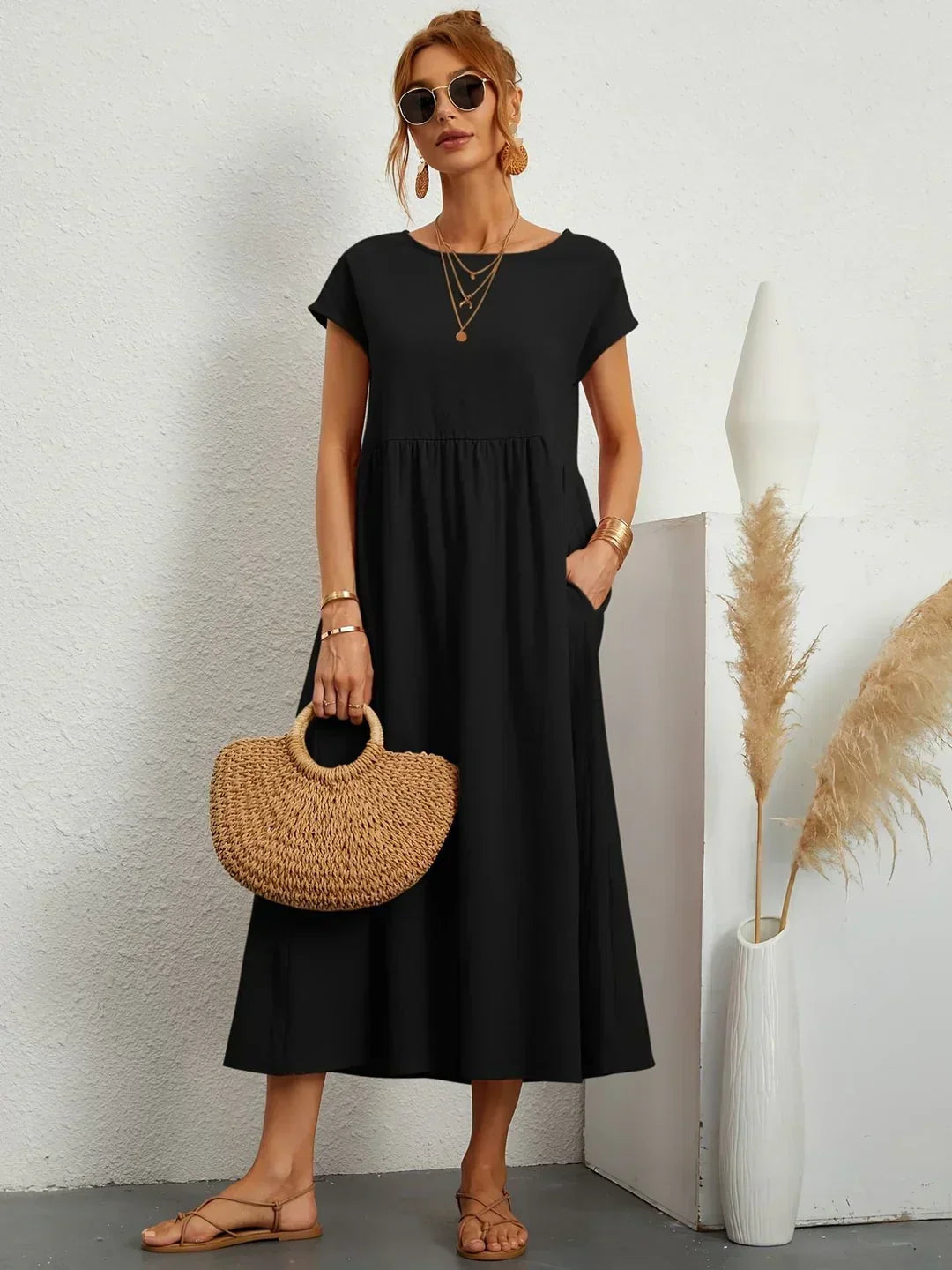 Gabrielle | Robe Midi Fluide Élégance Intemporelle