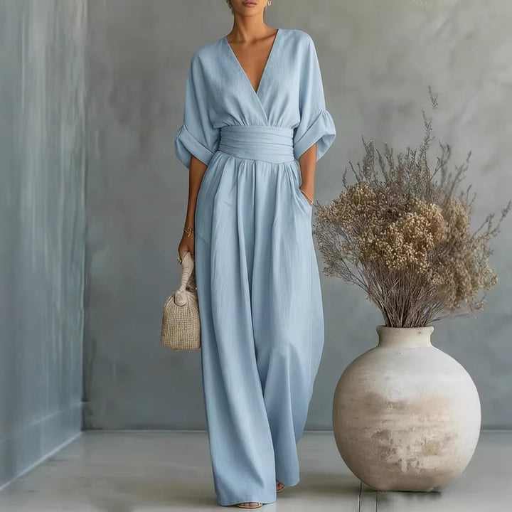 Ruth | Robe Élégante en V, Dos Nu et Manches Fluides