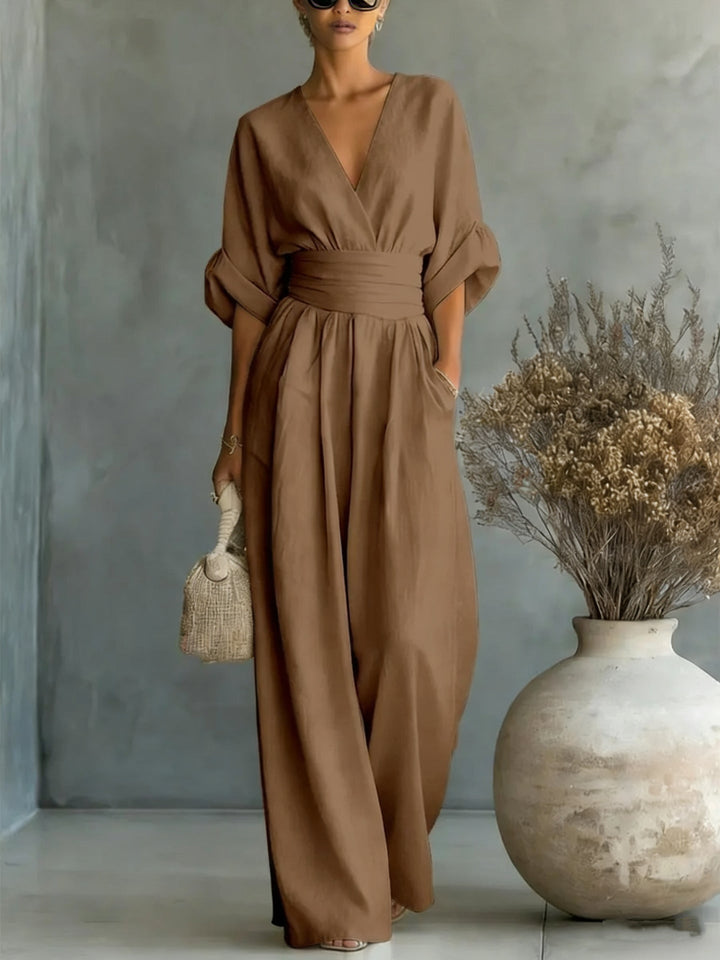 Ruth | Robe Élégante en V, Dos Nu et Manches Fluides