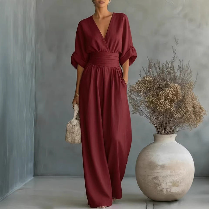 Ruth | Robe Élégante en V, Dos Nu et Manches Fluides