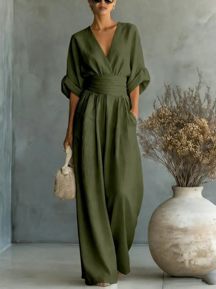 Ruth | Robe Élégante en V, Dos Nu et Manches Fluides