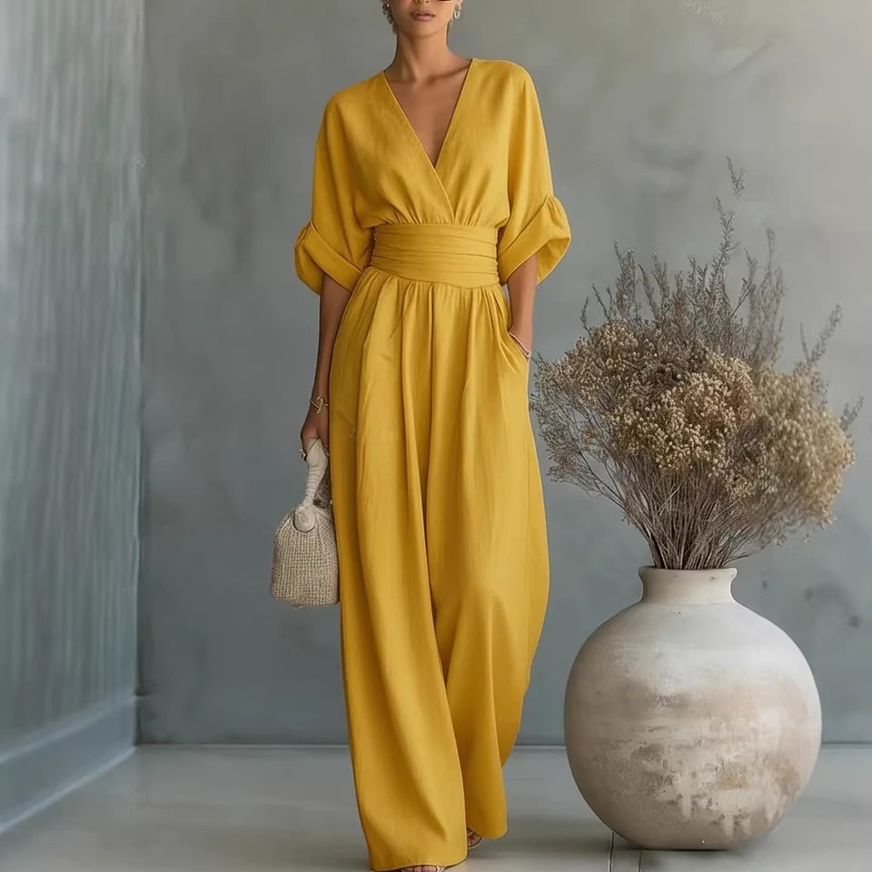 Ruth | Robe Élégante en V, Dos Nu et Manches Fluides