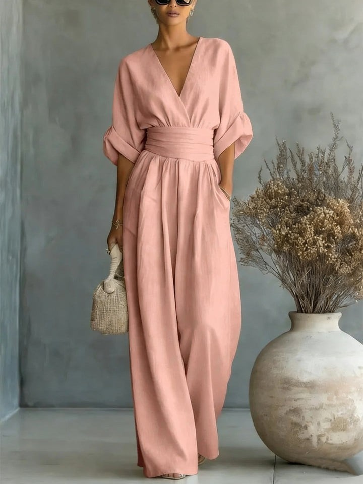 Ruth | Robe Élégante en V, Dos Nu et Manches Fluides