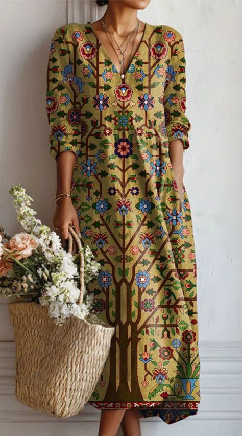 Greta | Robe Midi En Lin Floral Ancien