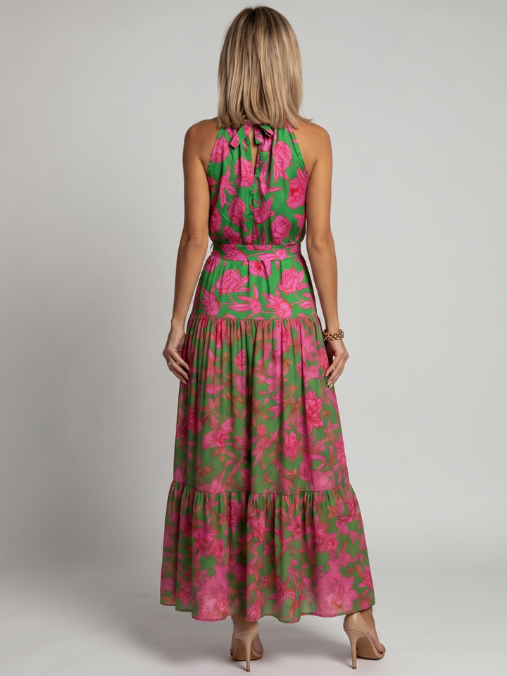Rose | Robe Midi Drapée en Rose Avec Décolleté Halter Elégant