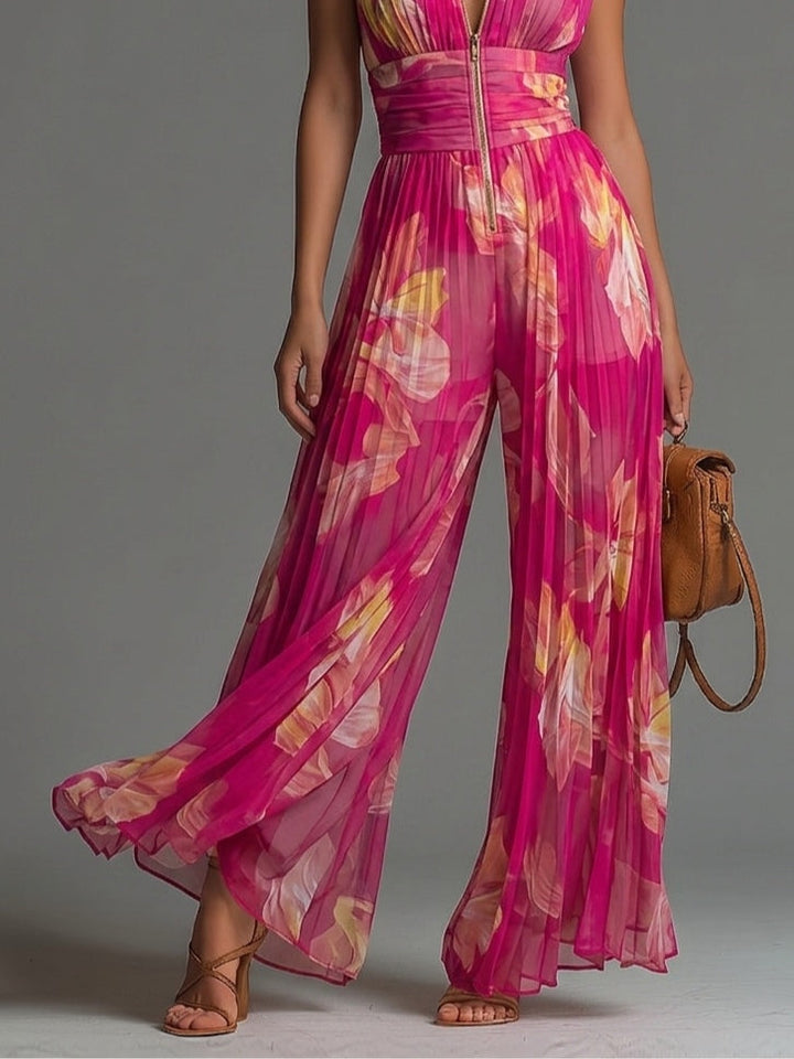 Sarah | Chiffon Plissé Floral Fuchsia