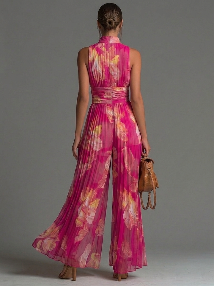 Sarah | Chiffon Plissé Floral Fuchsia