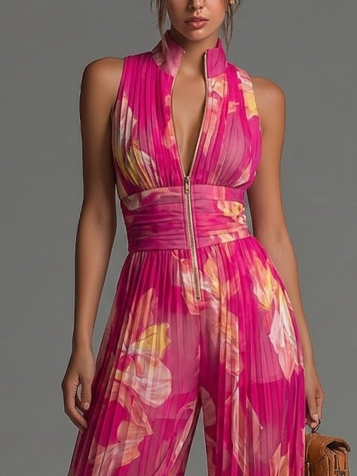 Sarah | Chiffon Plissé Floral Fuchsia