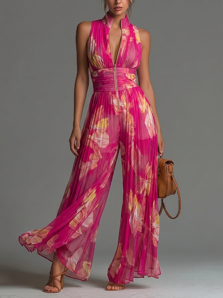 Sarah | Chiffon Plissé Floral Fuchsia