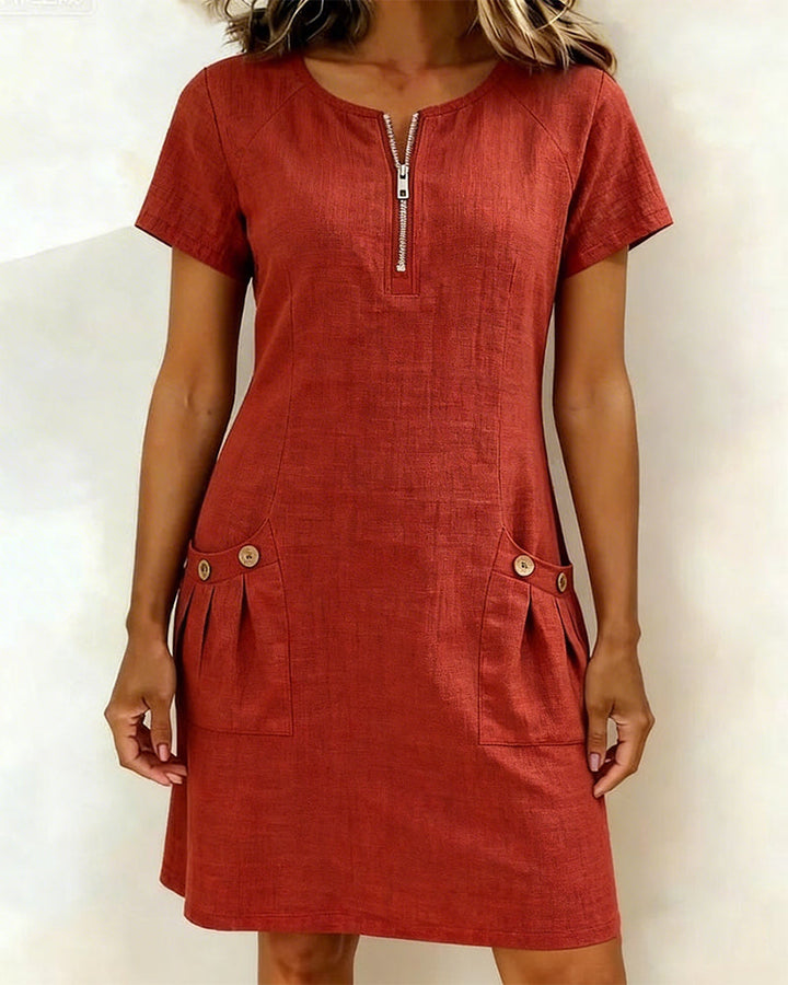 Lena  | Robe en Coton Avec Fermeture Eclair