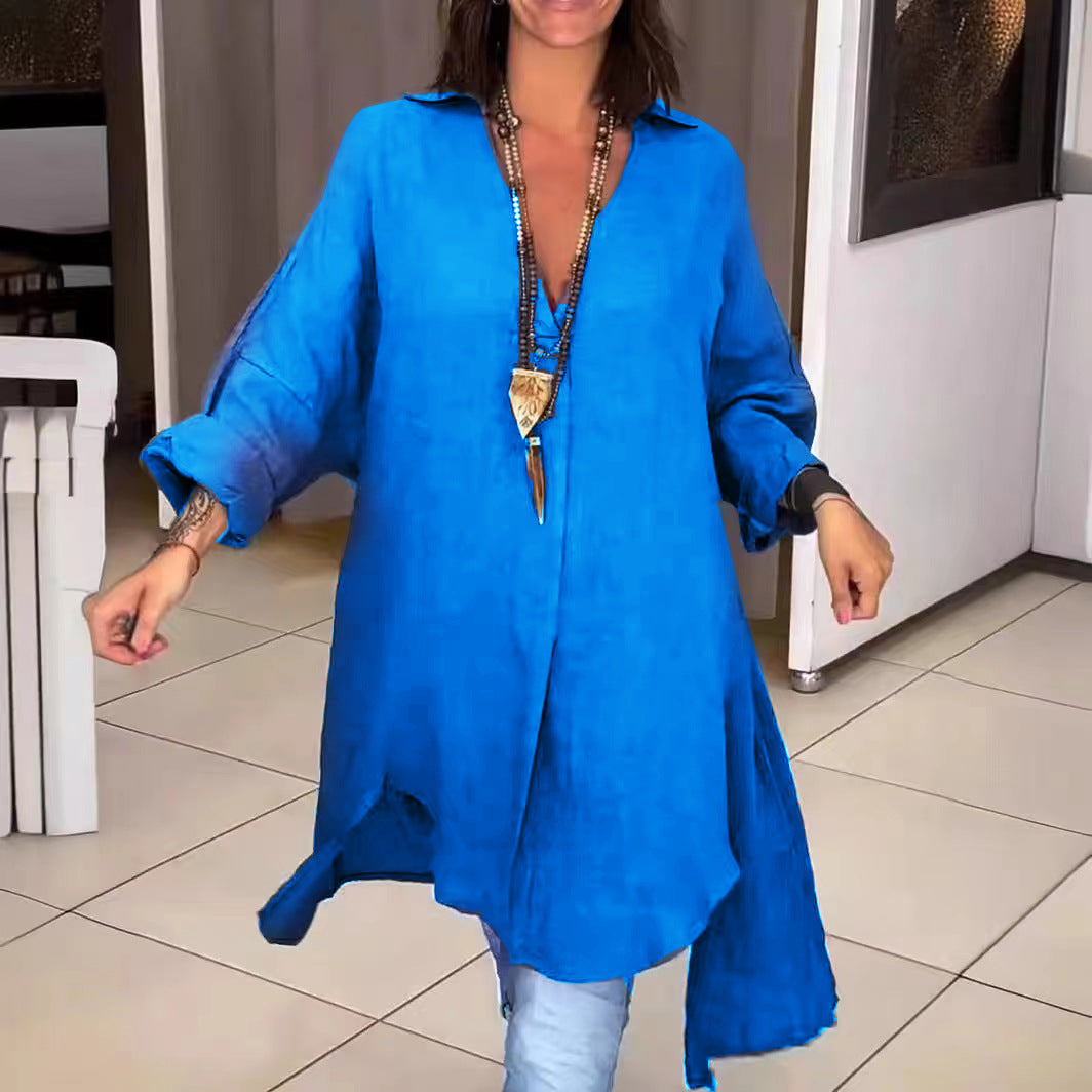 Melis - Chemise d'été en Coton et Lin avec Décolleté en V