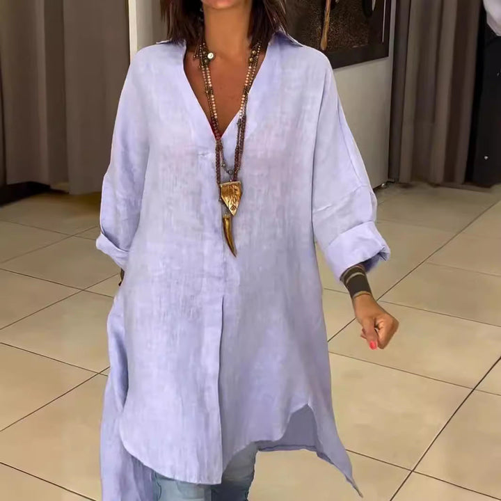 Melis - Chemise d'été en Coton et Lin avec Décolleté en V