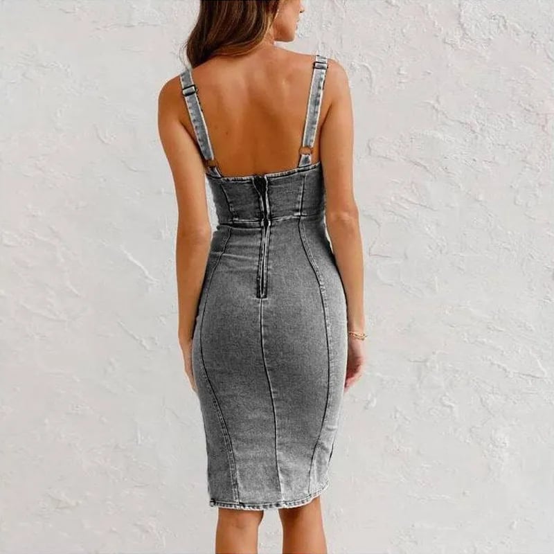 Carrie | Robe Camisole Moulante en Denim