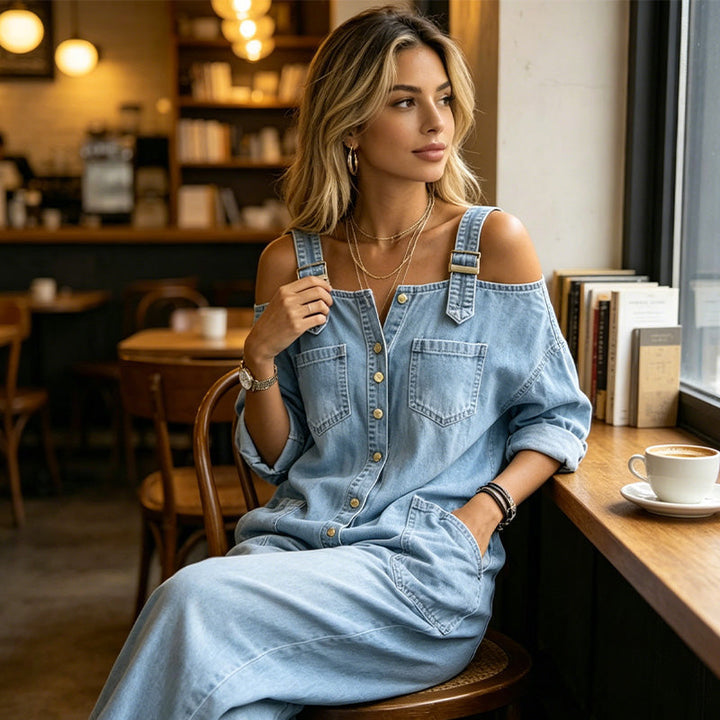 Laura | Salopette à Pattes Larges et Coupe Ample avec Poches