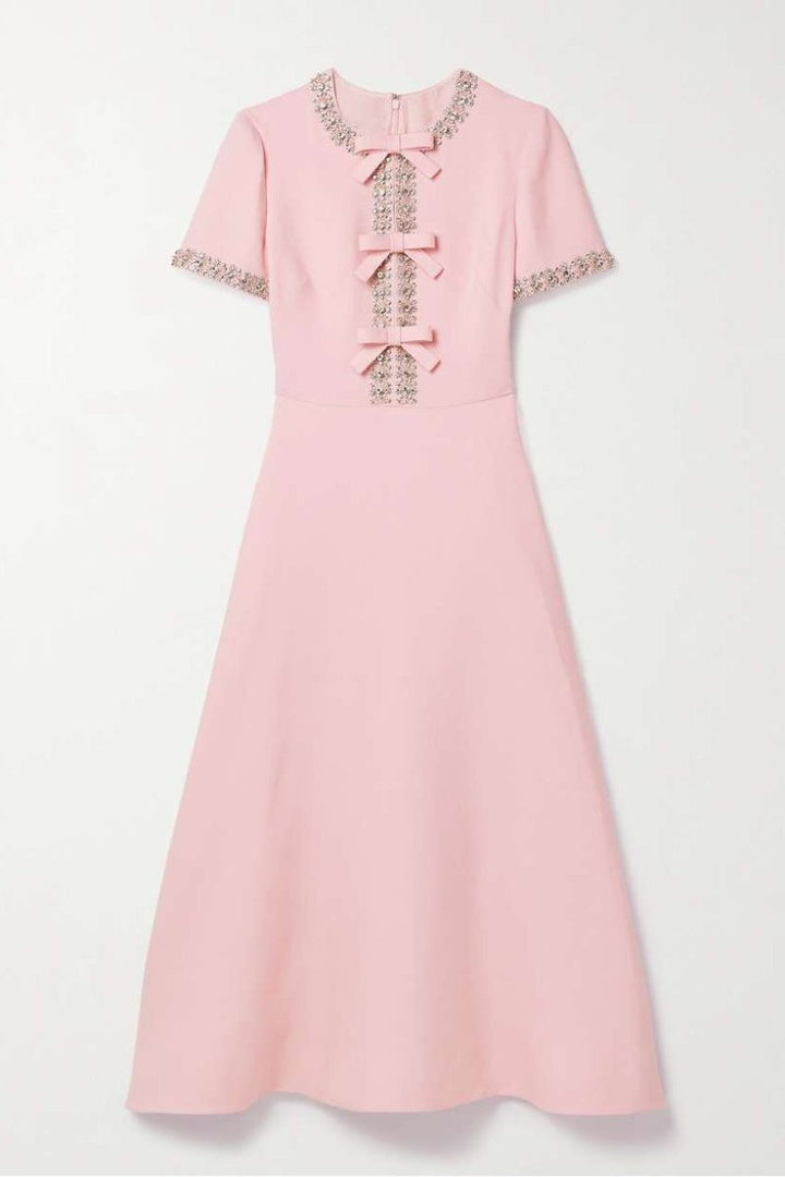 Imelda | Robe Midi en Satin Avec Nœud et Embellissements en Cristal